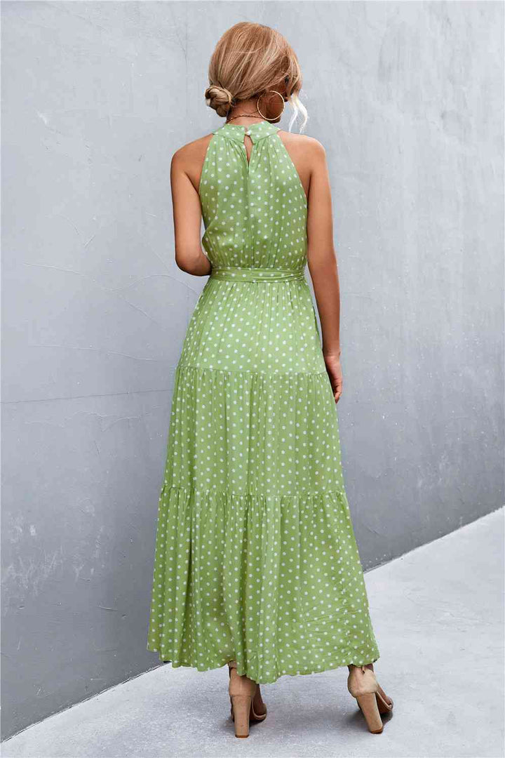 Printed Sleeveless Tie Waist Maxi Dress |1mrk.com