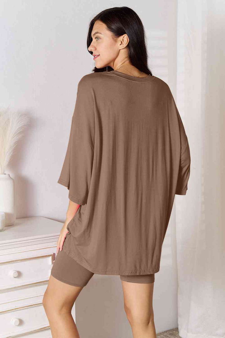 Basic Bae Full Size Soft Rayon Three-Quarter Sleeve Top and Shorts Set | 1mrk.com