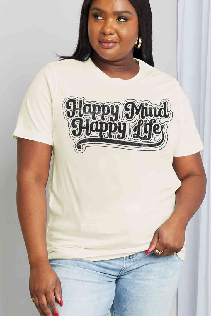 Simply Love Full Size HAPPY MIND HAPPY LIFE Graphic Cotton Tee | 1mrk.com