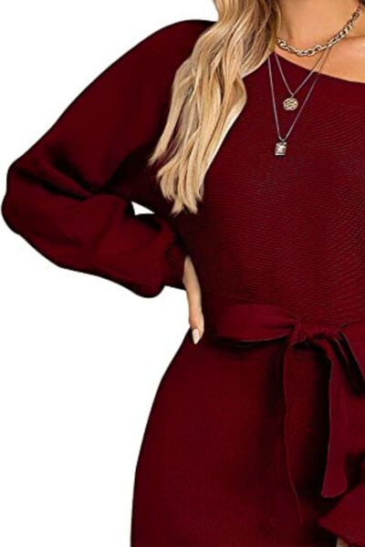 Tie Waist Long Sleeve Mini Dress | Trendsi