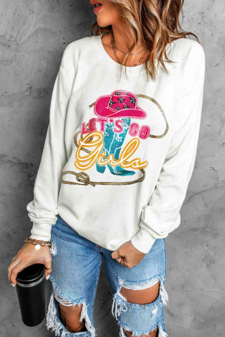 LET'S GO GIRLS Graphic Round Neck Sweatshirt |1mrk.com