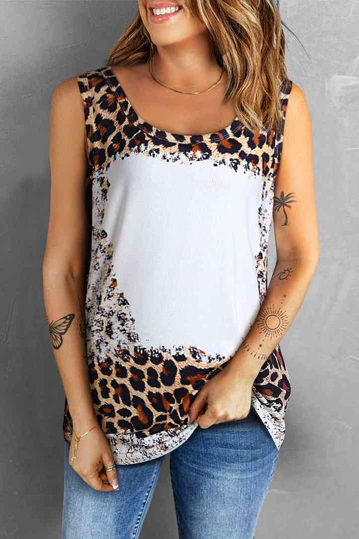 Leopard Color Block Scoop Neck Tunic Tank | 1mrk.com