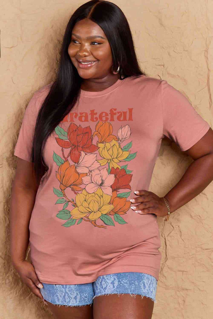 Simply Love Full Size GRATEFUL Flower Graphic Cotton T-Shirt | 1mrk.com