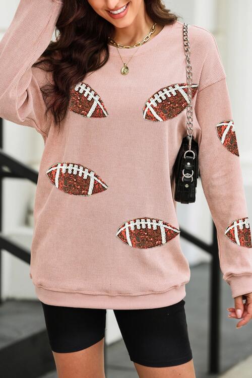 Sequin Football Patch Corduroy Sweatshirt |1mrk.com