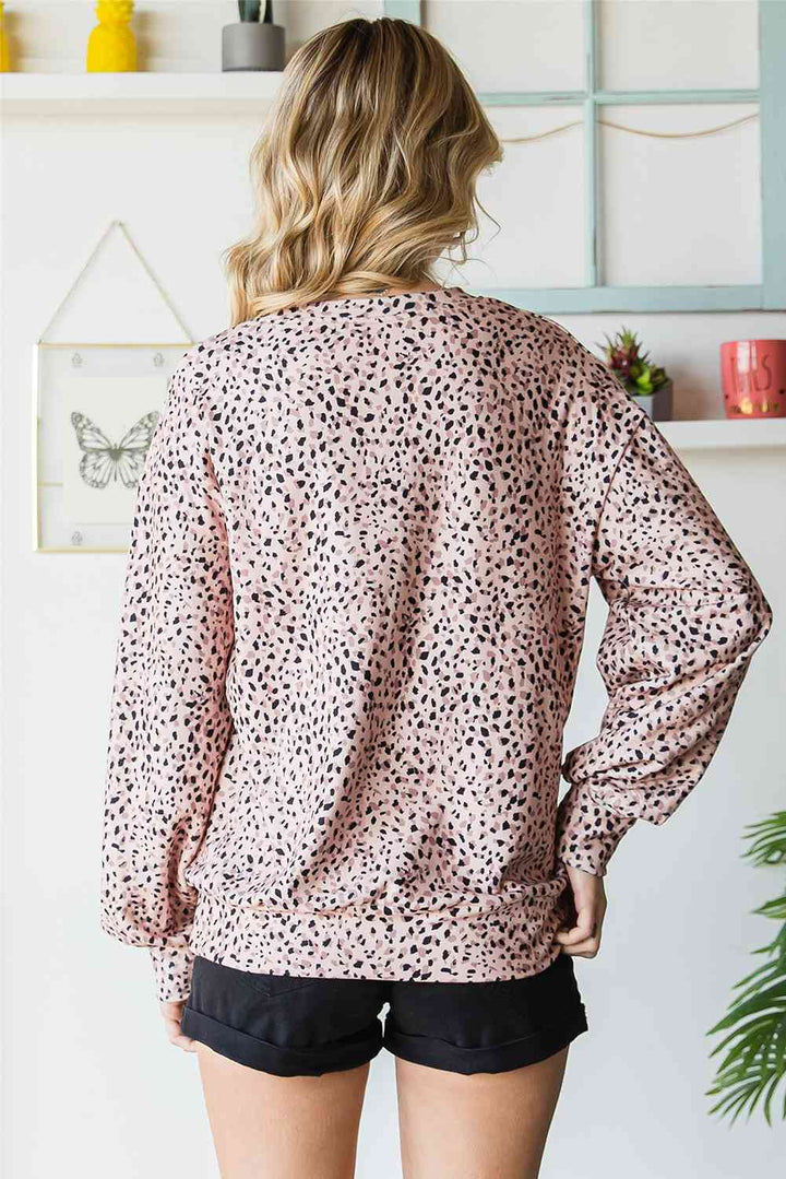 Leopard Print Round Neck Long Sleeve Sweatshirt |1mrk.com