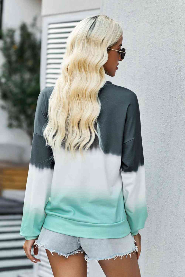 Tie-Dye Drop Shoulder Round Neck Sweatshirt |1mrk.com