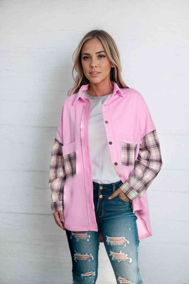 Dropped Shoulder Plaid Print Collared Neck Shirt |1mrk.com