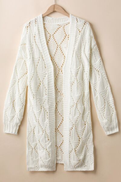 Openwork Open Front Dropped Shoulder Cardigan |1mrk.com