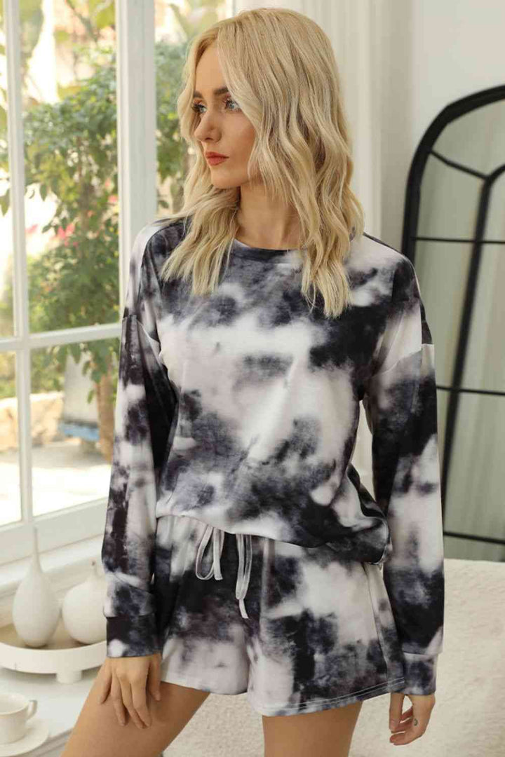 Tie-Dye Round Neck Top and Shorts Lounge Set | 1mrk.com