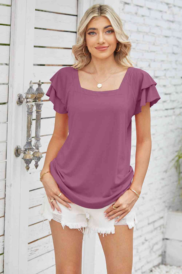 Square Neck Flutter Sleeve Top | 1mrk.com