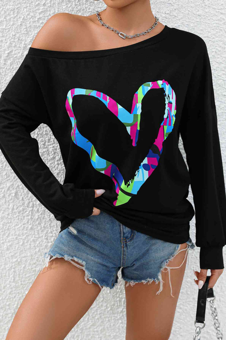 Heart Graphic Long Sleeve Sweatshirt |1mrk.com