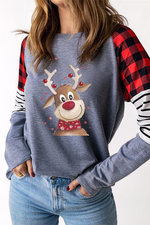 Reindeer Graphic Round Neck Sweatshirt |1mrk.com