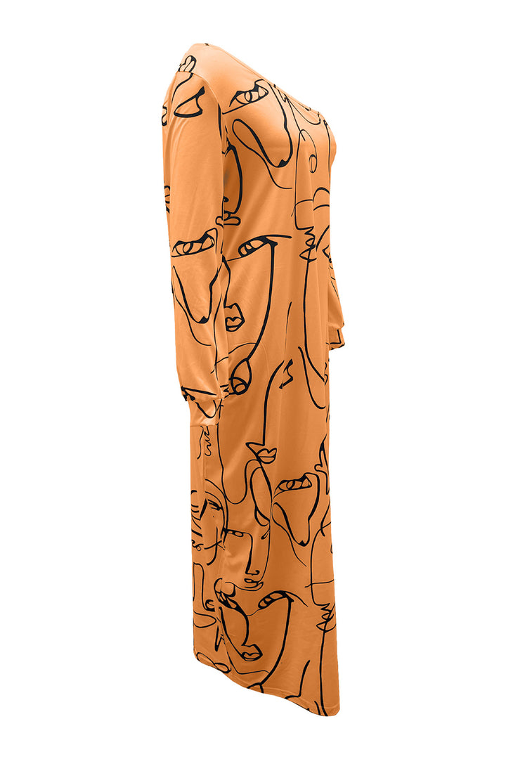 Printed Single Shoulder Lantern Sleeve Maxi Dress | Trendsi