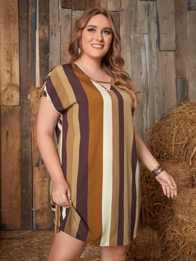 Plus Size Striped Short Sleeve Mini Dress | 1mrk.com