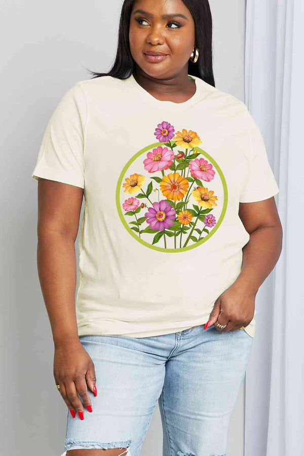 Simply Love Full Size Flower Graphic Cotton Tee | 1mrk.com