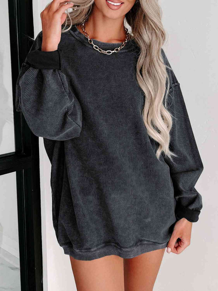 Round Neck Dropped Shoulder Sweatshirt |1mrk.com