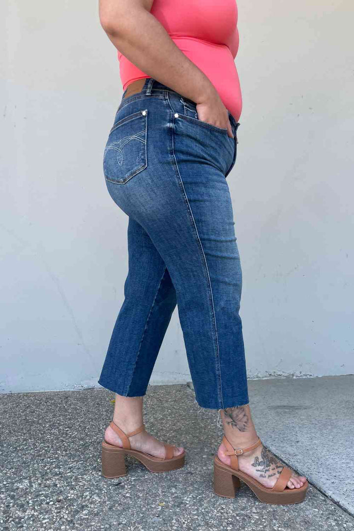 Judy Blue Renee Full Size Medium Wash Wide Leg Cropped Jeans | 1mrk.com