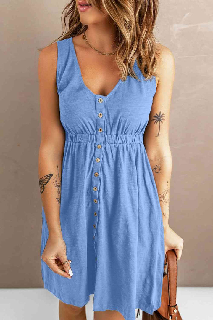 Sleeveless Button Down Mini Magic Dress | 1mrk.com