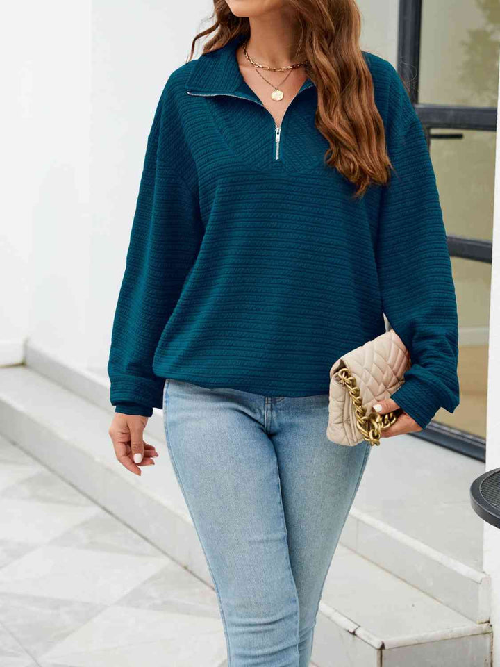 Quarter-Zip Collared Drop Shoulder Sweatshirt |1mrk.com