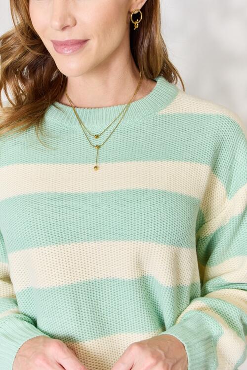 Sew In Love Full Size Contrast Striped Round Neck Sweater |1mrk.com