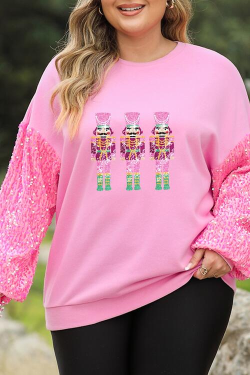 Plus Size Sequin Nutcracker Long Sleeve Sweatshirt |1mrk.com