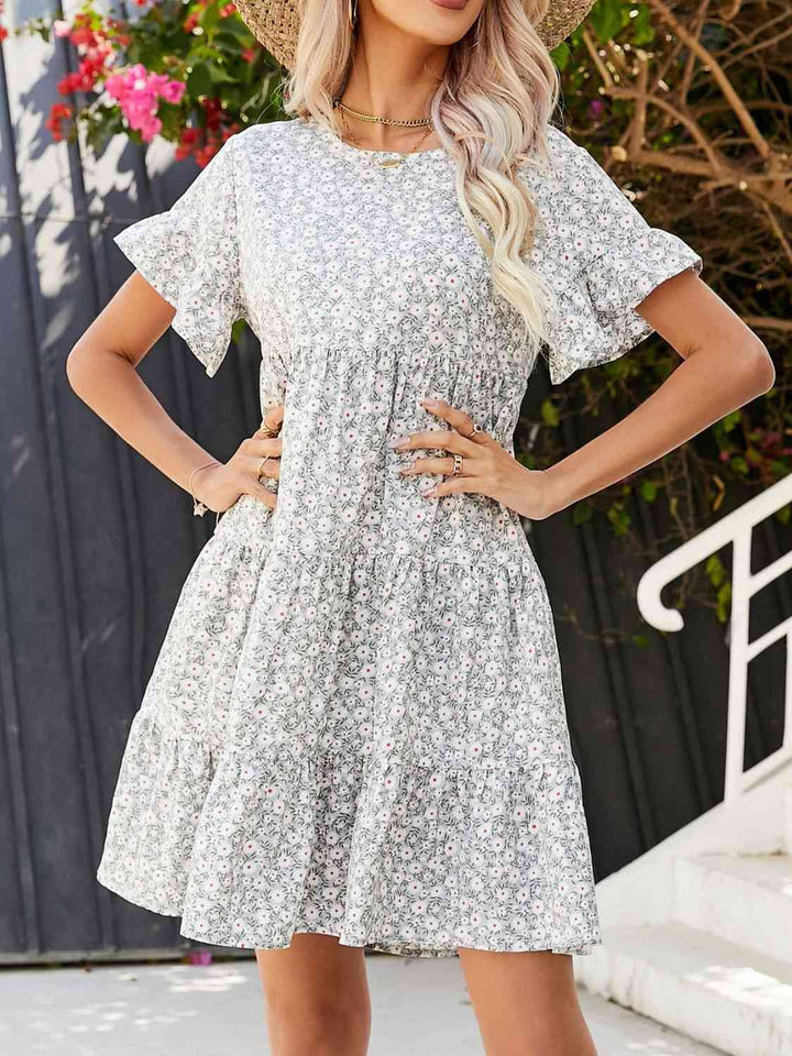 Short Flounce Sleeve Tiered Dress | 1mrk.com