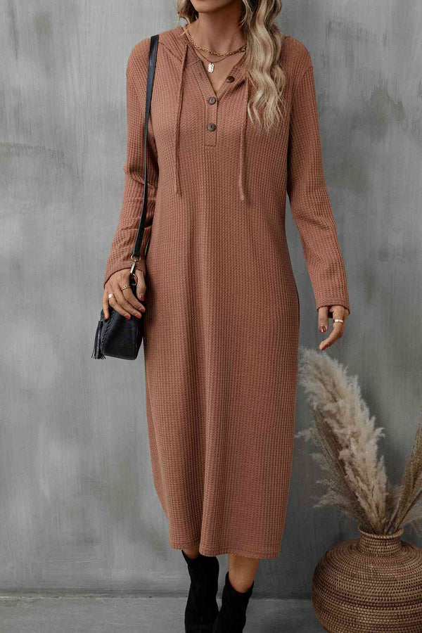 Buttoned Long Sleeve Hooded Dress | 1mrk.com
