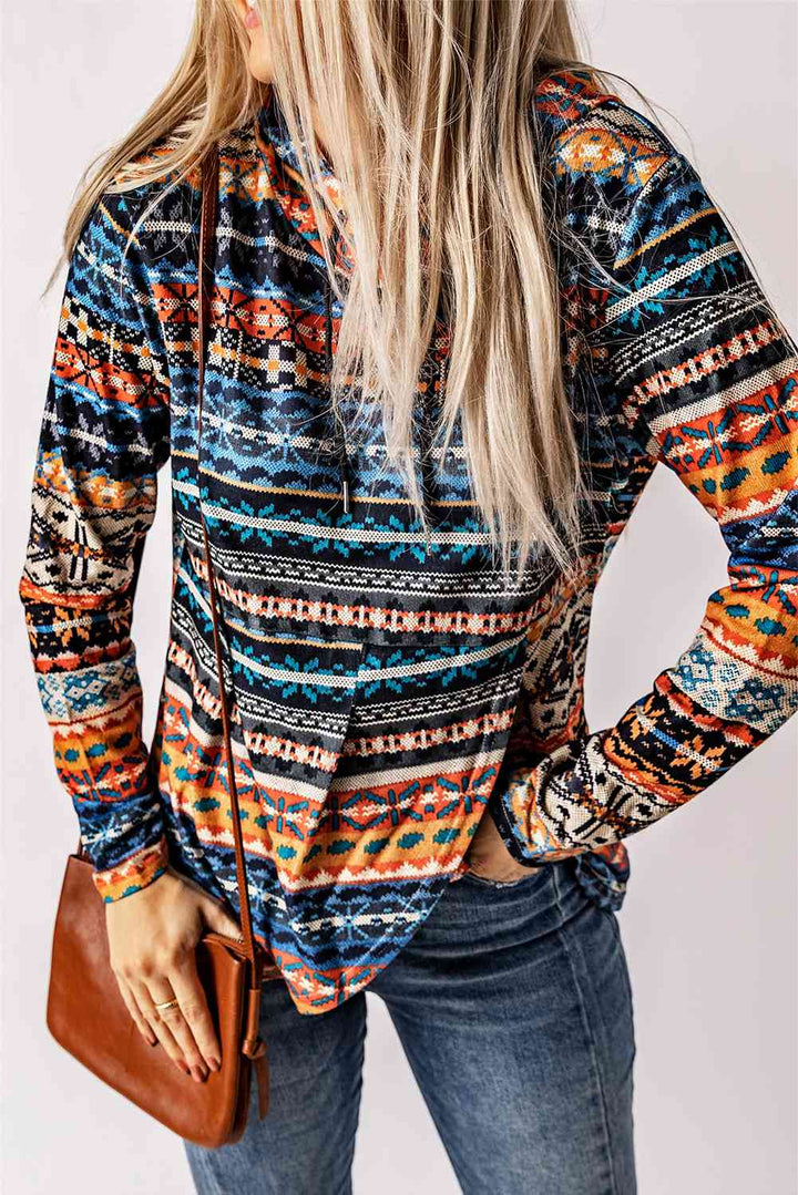 Patterned Drawstring Detail Cowl Neck Hoodie |1mrk.com