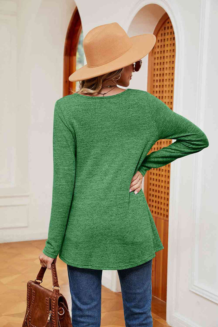 Square Neck Long Sleeve Peplum Top | 1mrk.com