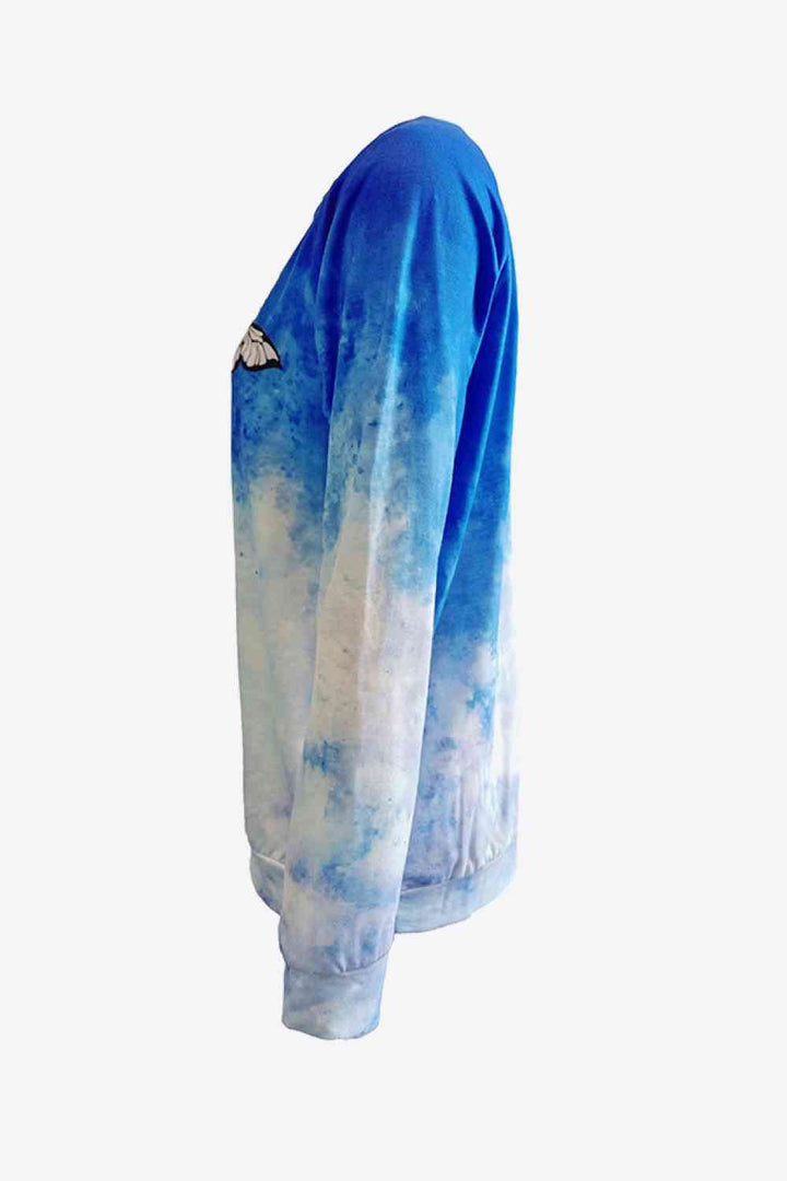 Tie-Dye Butterfly Graphic Raglan Sleeve Sweatshirt |1mrk.com