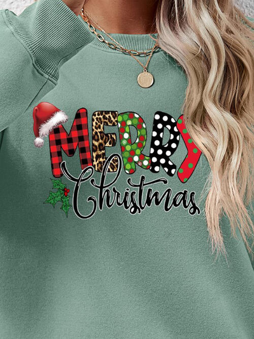 MERRY CHRISTMAS Round Neck Dropped Shoulder Sweatshirt |1mrk.com