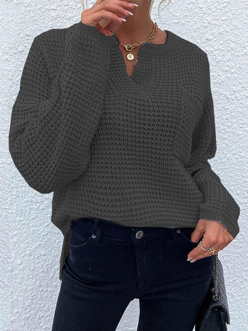 Notched Long Sleeve Sweater |1mrk.com