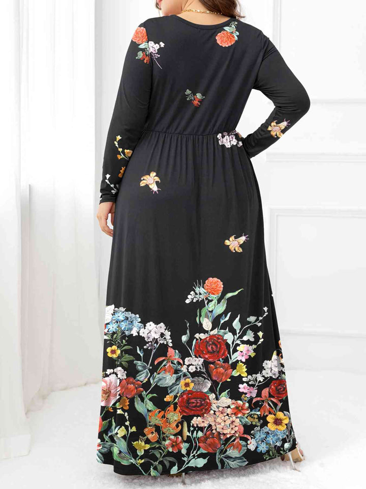 Plus Size Round Neck Maxi Dress with Pockets | 1mrk.com