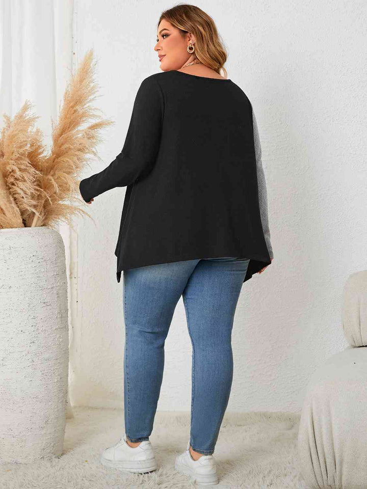 Plus Size Contrast Notched Neck T-Shirt | 1mrk.com