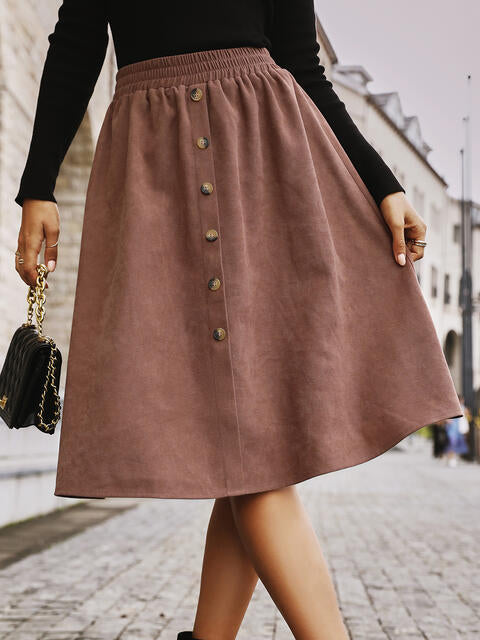 Elastic Waist Buttoned Skirt |1mrk.com