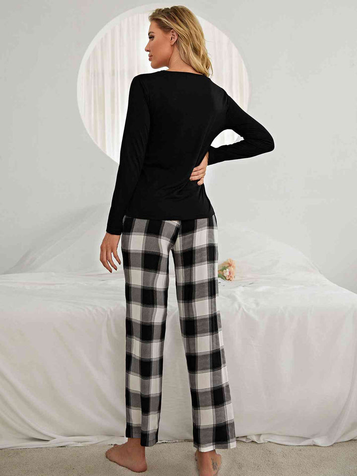 Plaid Heart Top and Pants Lounge Set | 1mrk.com