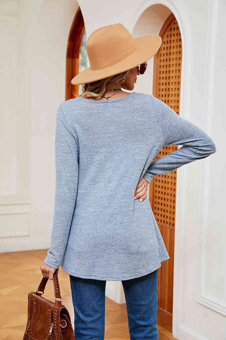 Square Neck Long Sleeve Peplum Top | 1mrk.com