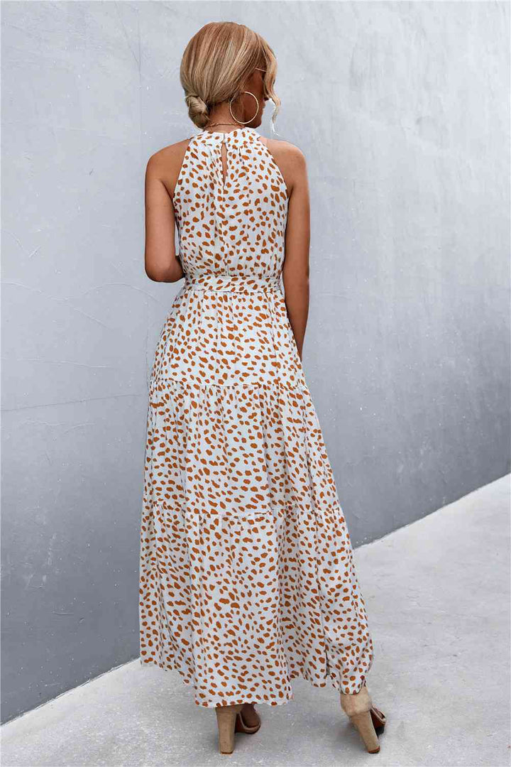 Printed Sleeveless Tie Waist Maxi Dress |1mrk.com