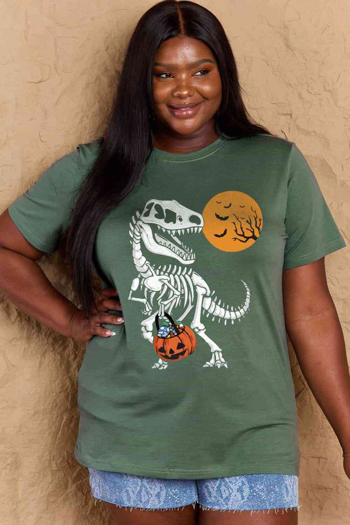 Simply Love Full Size Dinosaur Skeleton Graphic Cotton T-Shirt | 1mrk.com