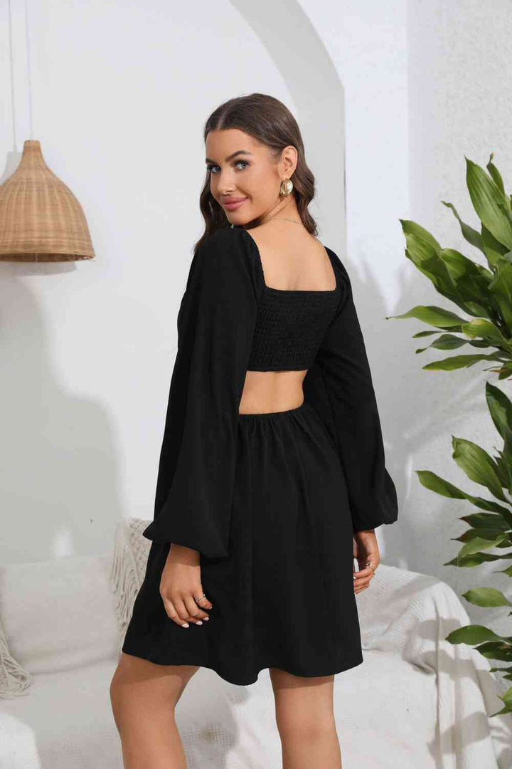 Cutout Long Balloon Sleeve Dress |1mrk.com