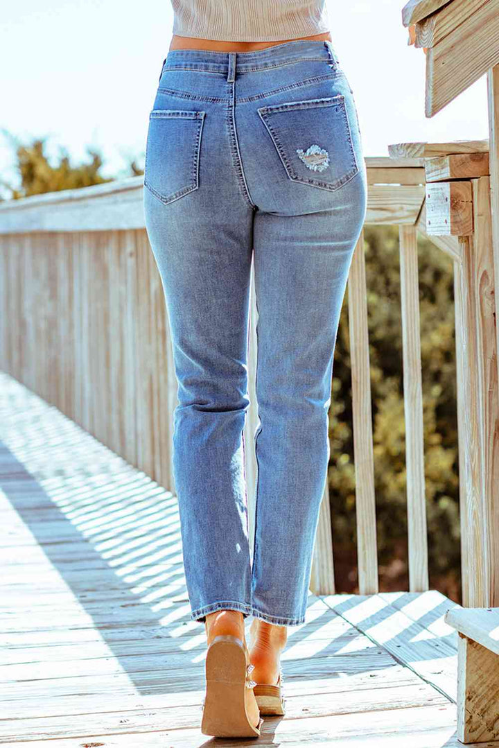 Baeful Distressed Ankle-Length Straight Leg Jeans | 1mrk.com