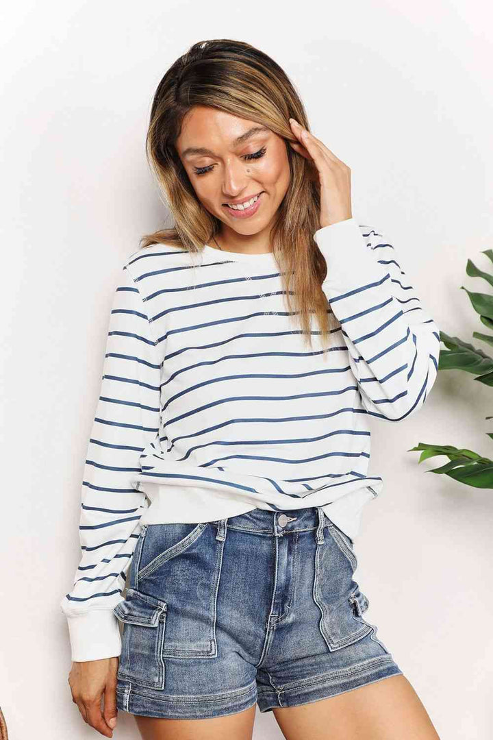 Double Take Striped Long Sleeve Round Neck Top | 1mrk.com