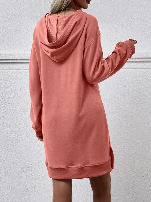 Slit Long Sleeve Hooded Dress with Pocket | 1mrk.com