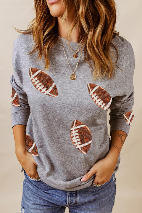 Sequin Rugby Graphic Dropped Shoulder Sweatshirt |1mrk.com