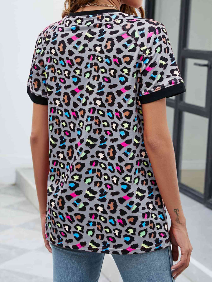 Leopard Round Neck Short Sleeve Tee Shirt | 1mrk.com