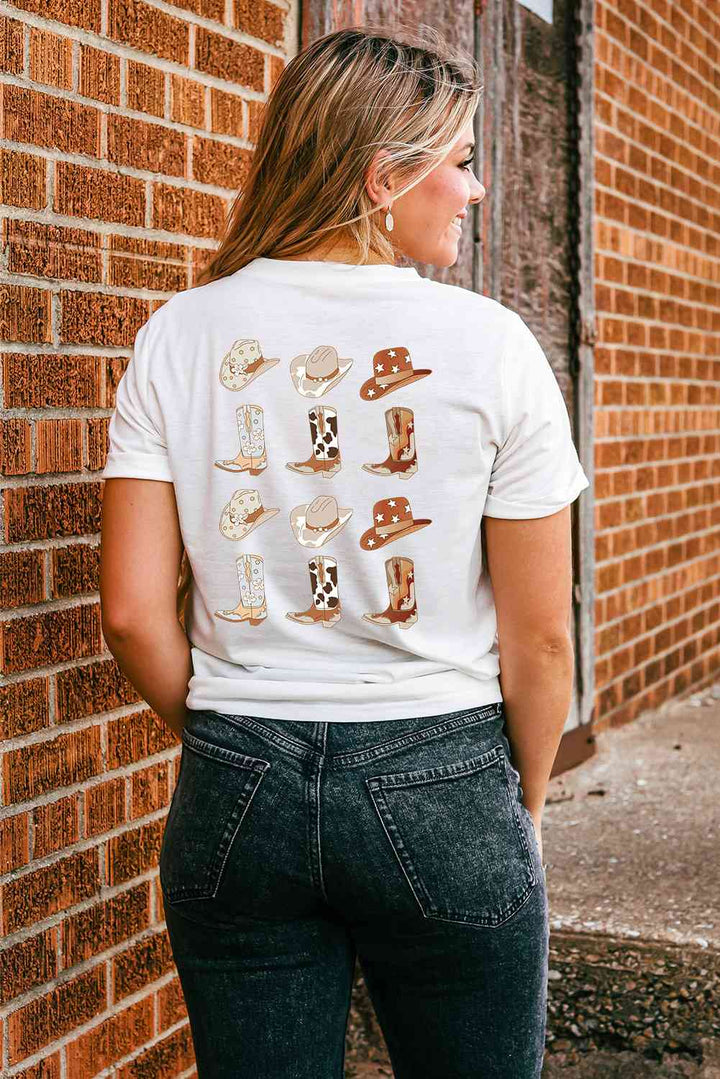 Round Neck Short Sleeve Cowboy Theme T-Shirt | 1mrk.com