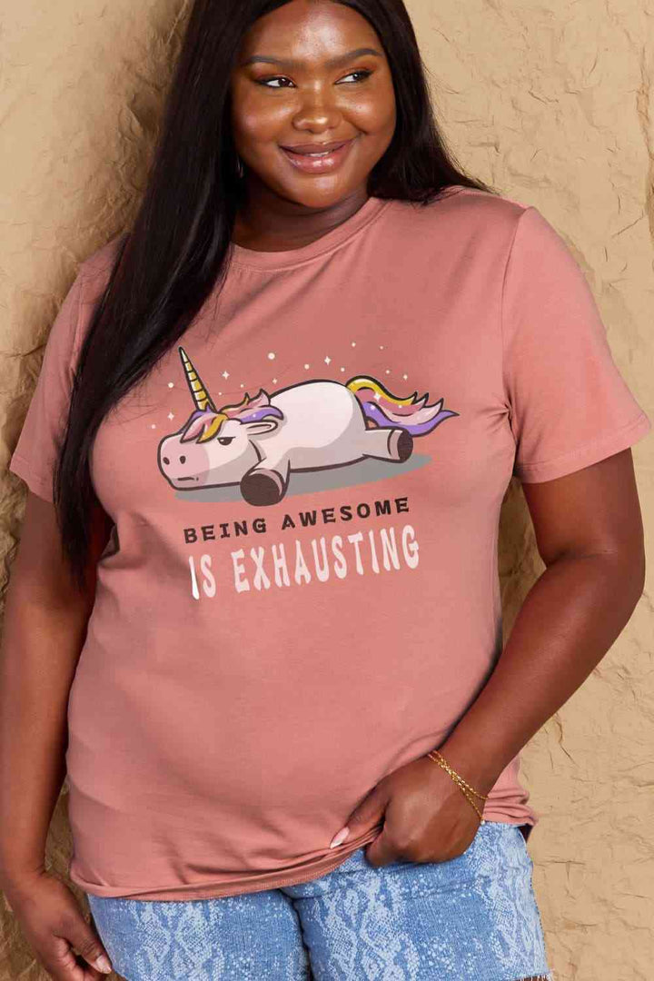 Simply Love Full Size BEING AWESOME IS EXHAUSTING Graphic Cotton Tee | 1mrk.com