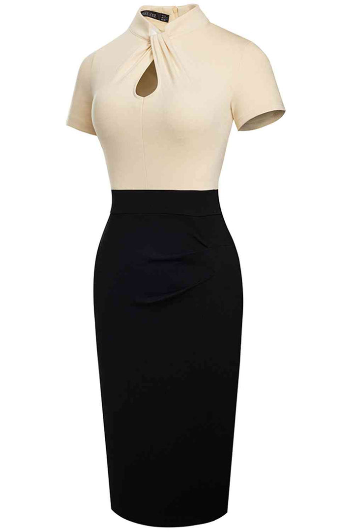 Round Neck Short Sleeve Pencil Dress |1mrk.com