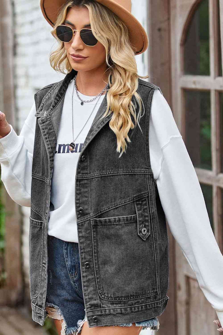 Sleeveless Denim Top with A Detachable Hood | 1mrk.com