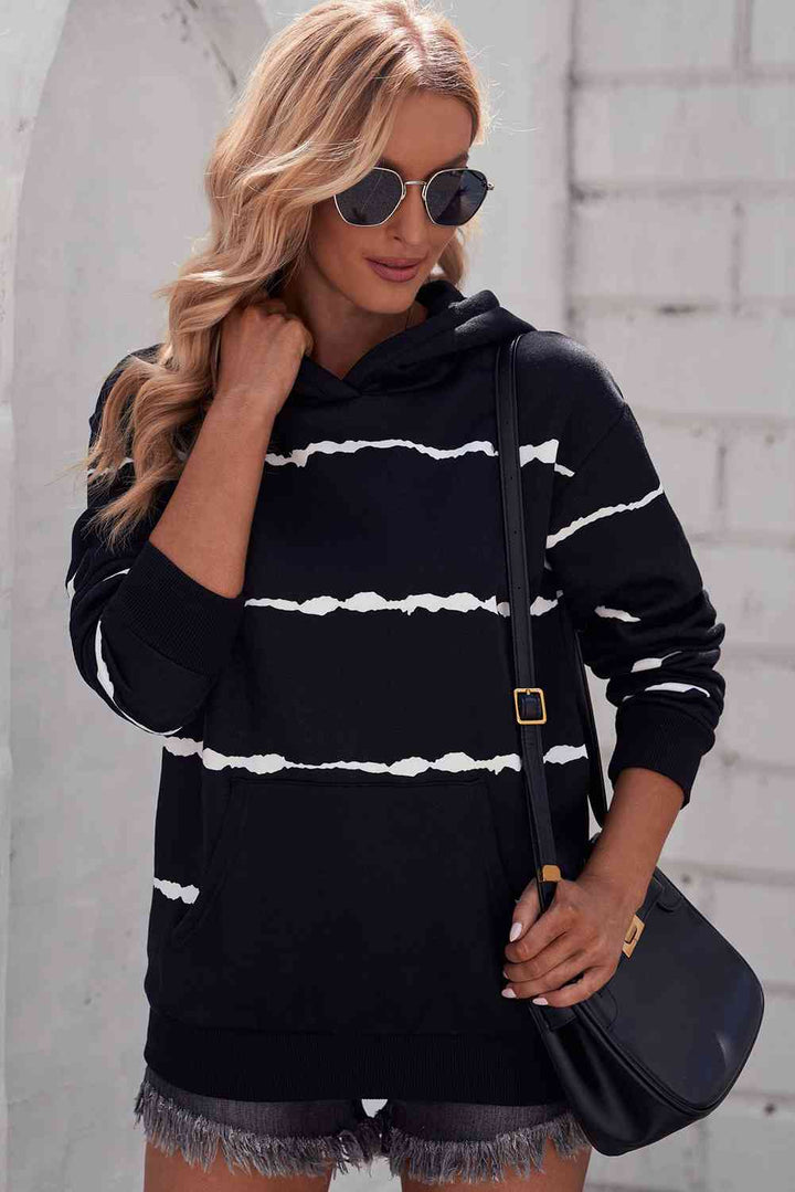 Striped Drop Shoulder Hoodie with Kangaroo Pocket | 1mrk.com